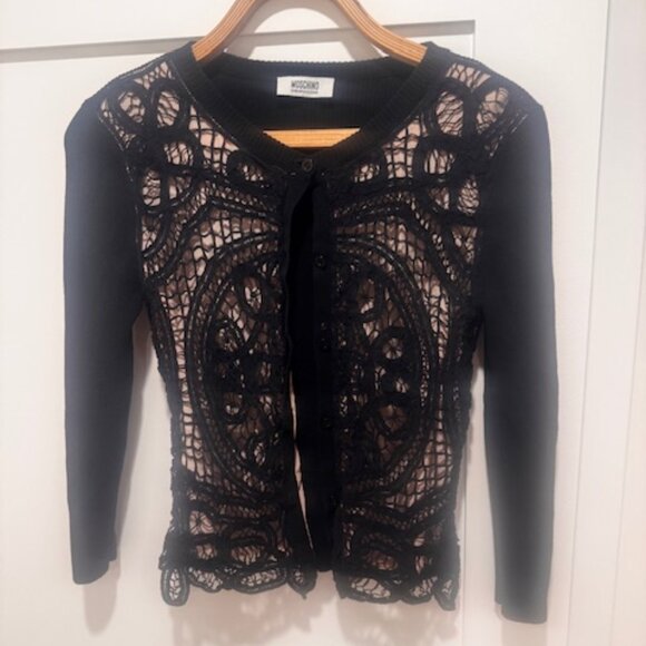 Moschino Sweaters - Moschino black cardigan, crochet lace sweater S